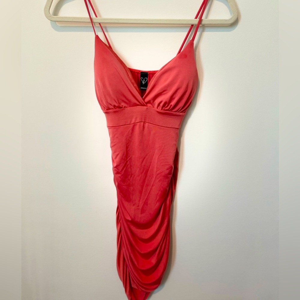Windsor Salmon Body Con Mini Dress with Sweetheart Neckline